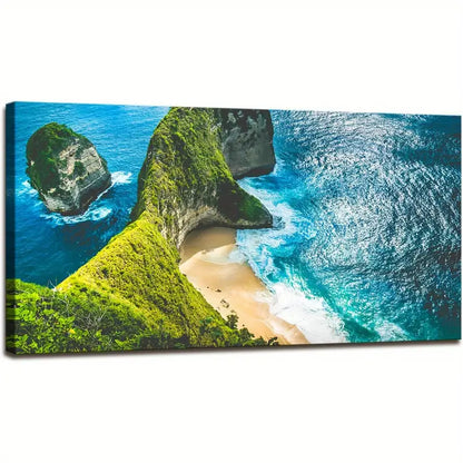 Kelingking Beach Bali Indonesia Coastal Cliff & Turquoise Ocean Wall Art canvas office home room framed 120x60cm - Bella Home Decor
