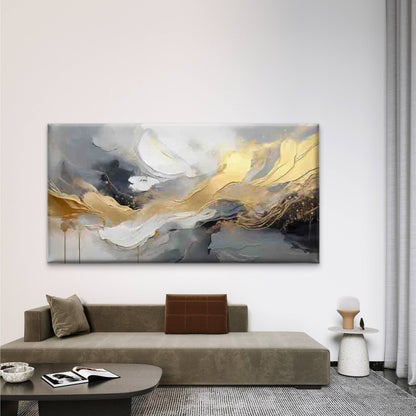Abstract Golden Flowing Wave Wall Art Canvas Office Home Room Framed 120x60cm