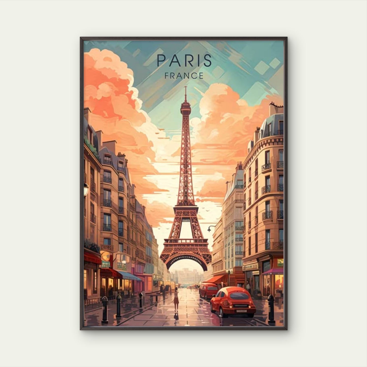 Eiffel Tower Rising Above Parisian Streets Travel Poster Print Wall Art - Bella Home Decor