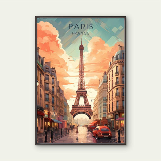 Eiffel Tower Rising Above Parisian Streets Travel Poster Print Wall Art - Bella Home Decor