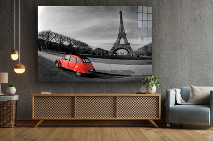 Red Car & Eiffel Tower UV Direct Aluminum Print Australian Made Quality