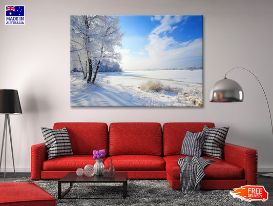 Snowy Field with Trees under a Sky Print 100% Australian Made - Bella Home Decor