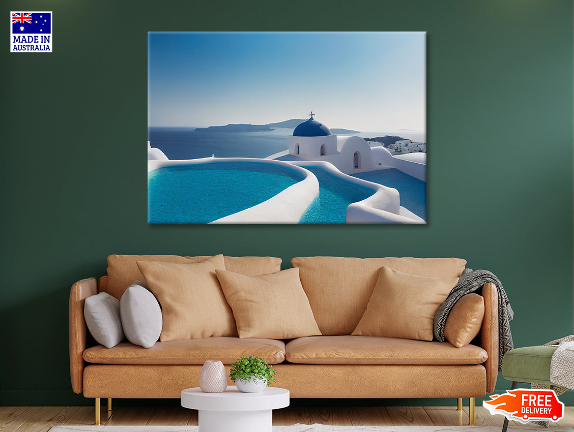 Clear Water Pool in Santorini Print 100% Australian Made - Bella Home Decor