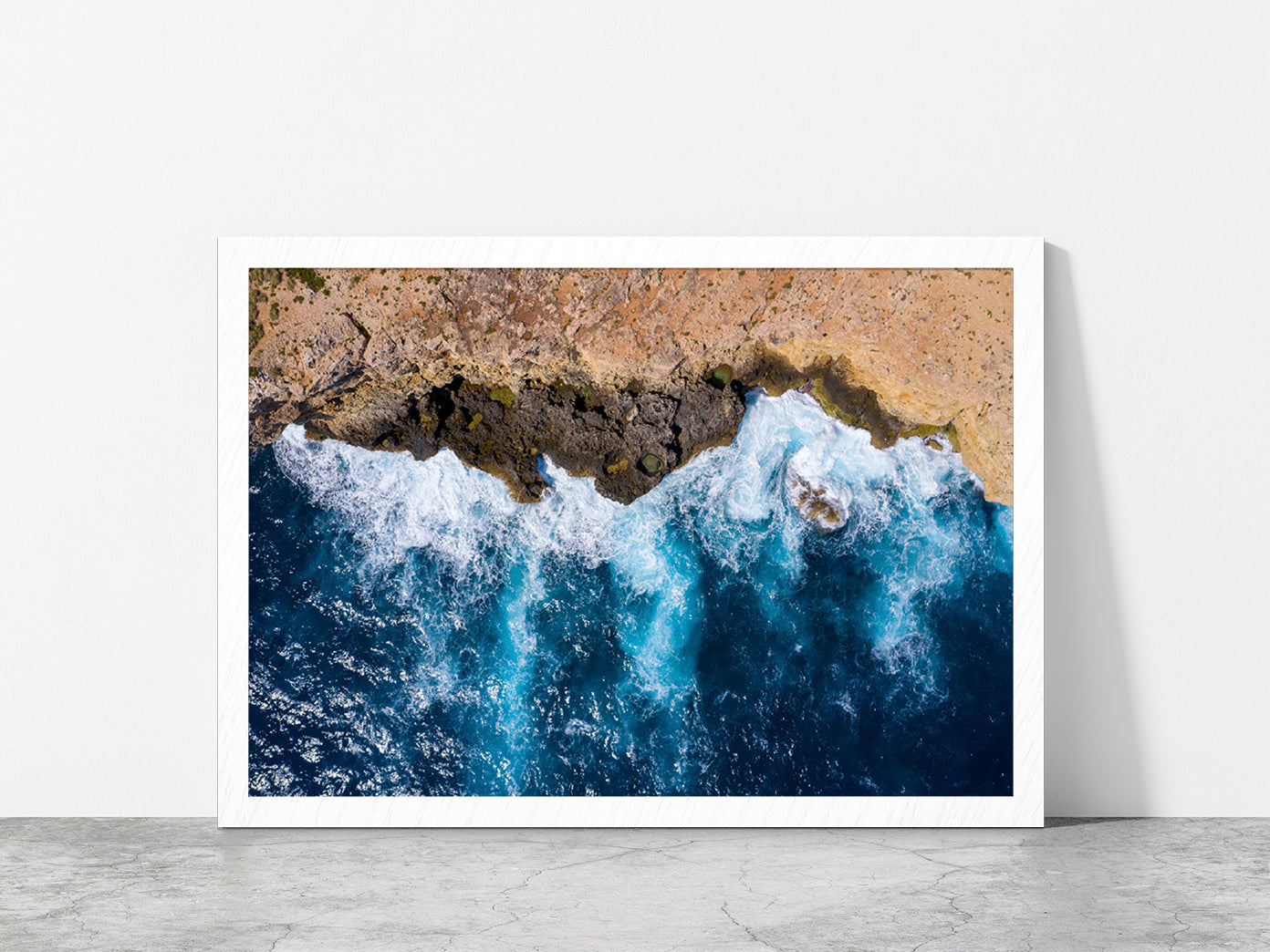 Sea Waves With Coast Glass Framed Wall Art, Ready to Hang Quality Print Without White Border White