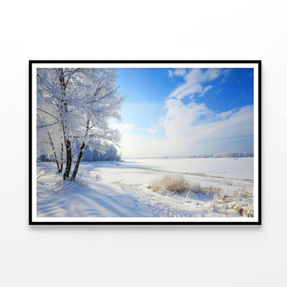 Snowy Field with Trees under a Sky Home Decor Premium Quality Poster Print Choose Your Sizes - Bella Home Decor