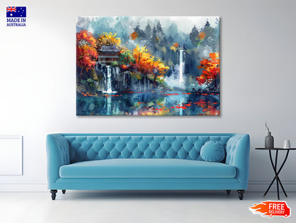 Waterfall, Trees & Building Print 100% Australian Made - Bella Home Decor