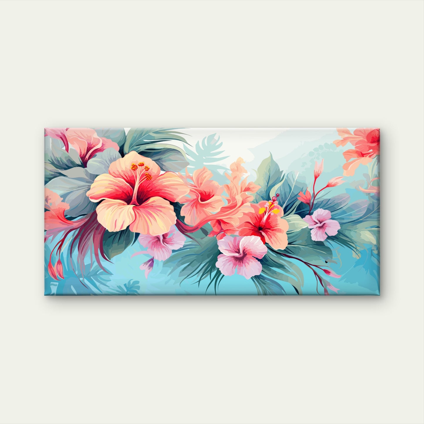 Pink Hibiscus Tropical Flower Wall Art Canvas Office Home Room Framed 120x60cm - Bella Home Decor