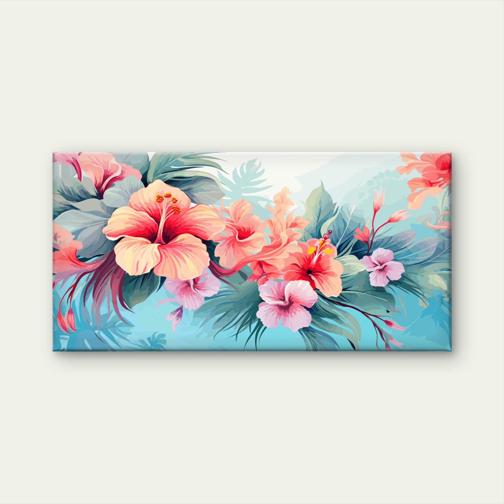 Pink Hibiscus Tropical Flower Wall Art Canvas Office Home Room Framed 120x60cm - Bella Home Decor