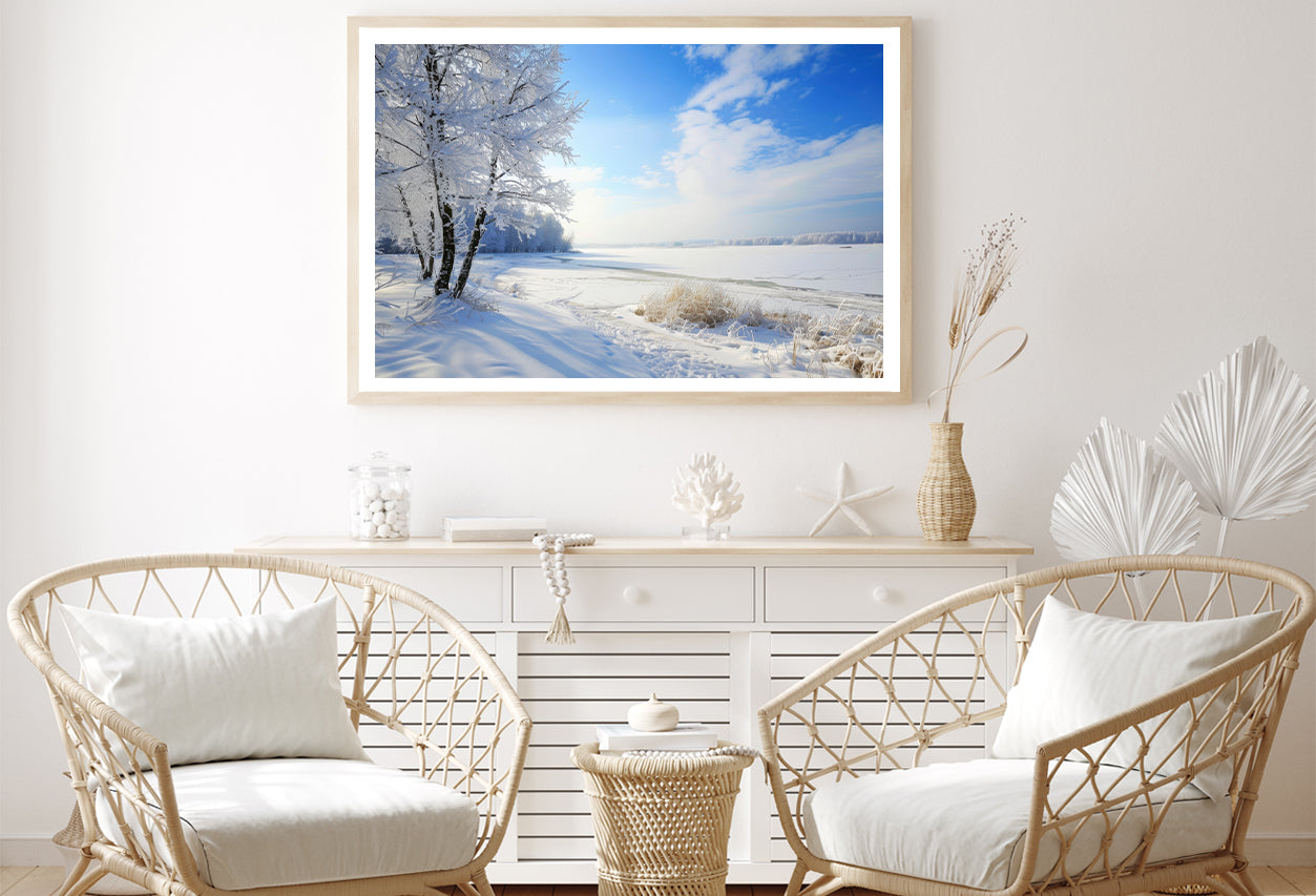 Snowy Field with Trees under a Sky Home Decor Premium Quality Poster Print Choose Your Sizes - Bella Home Decor