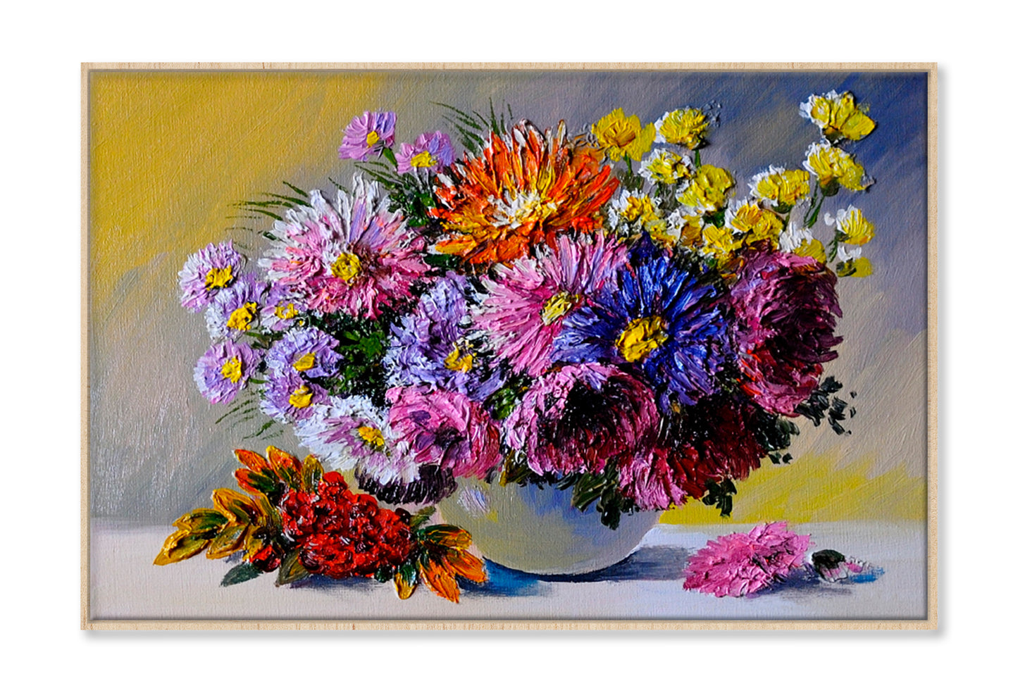 Still Life Flowers On The Table Oil Painting Limited Edition High Quality Print Canvas Box Framed Natural