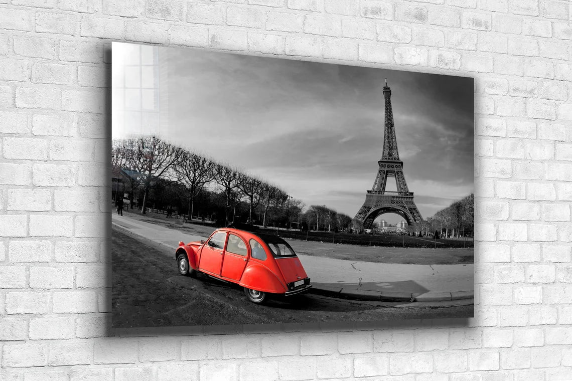 Red Car & Eiffel Tower UV Direct Aluminum Print Australian Made Quality