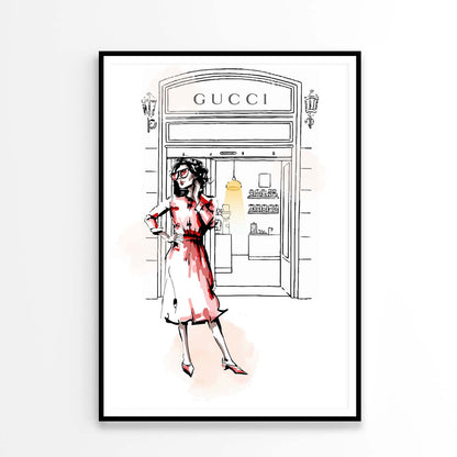 Red Lady with Fashion Store Design Home Decor Premium Quality Poster Print Choose Your Sizes