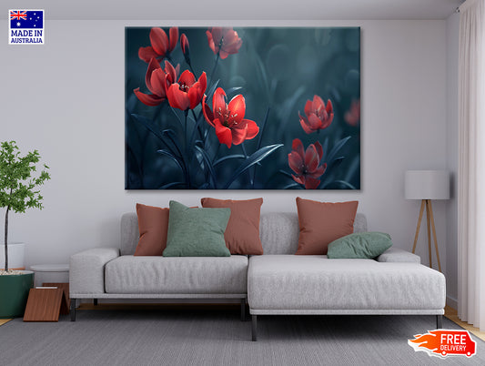 Close-Up of Red Tulip Flowers Print 100% Australian Made - Bella Home Decor