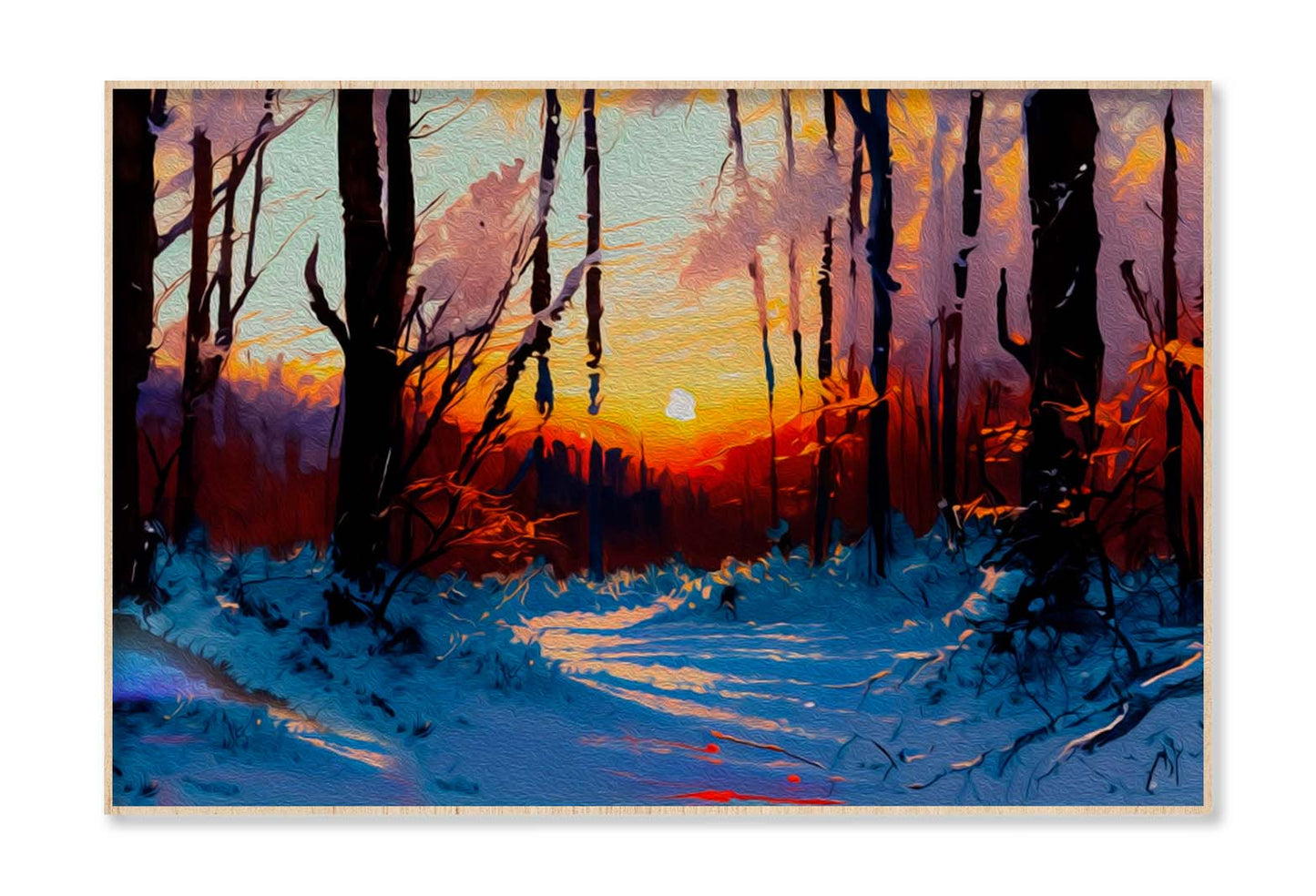 Sunset & Forest Oil Painting Wall Art Limited Edition High Quality Print