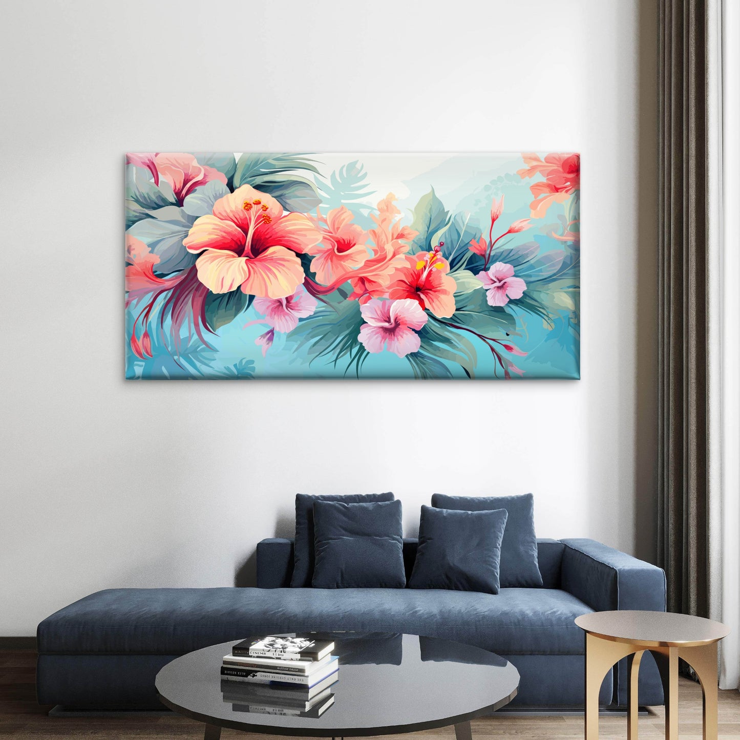 Pink Hibiscus Tropical Flower Wall Art Canvas Office Home Room Framed 120x60cm - Bella Home Decor