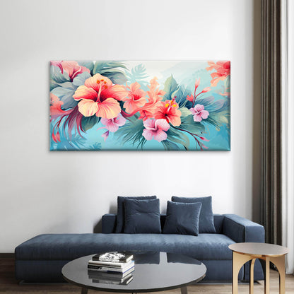 Pink Hibiscus Tropical Flower Wall Art Canvas Office Home Room Framed 120x60cm - Bella Home Decor
