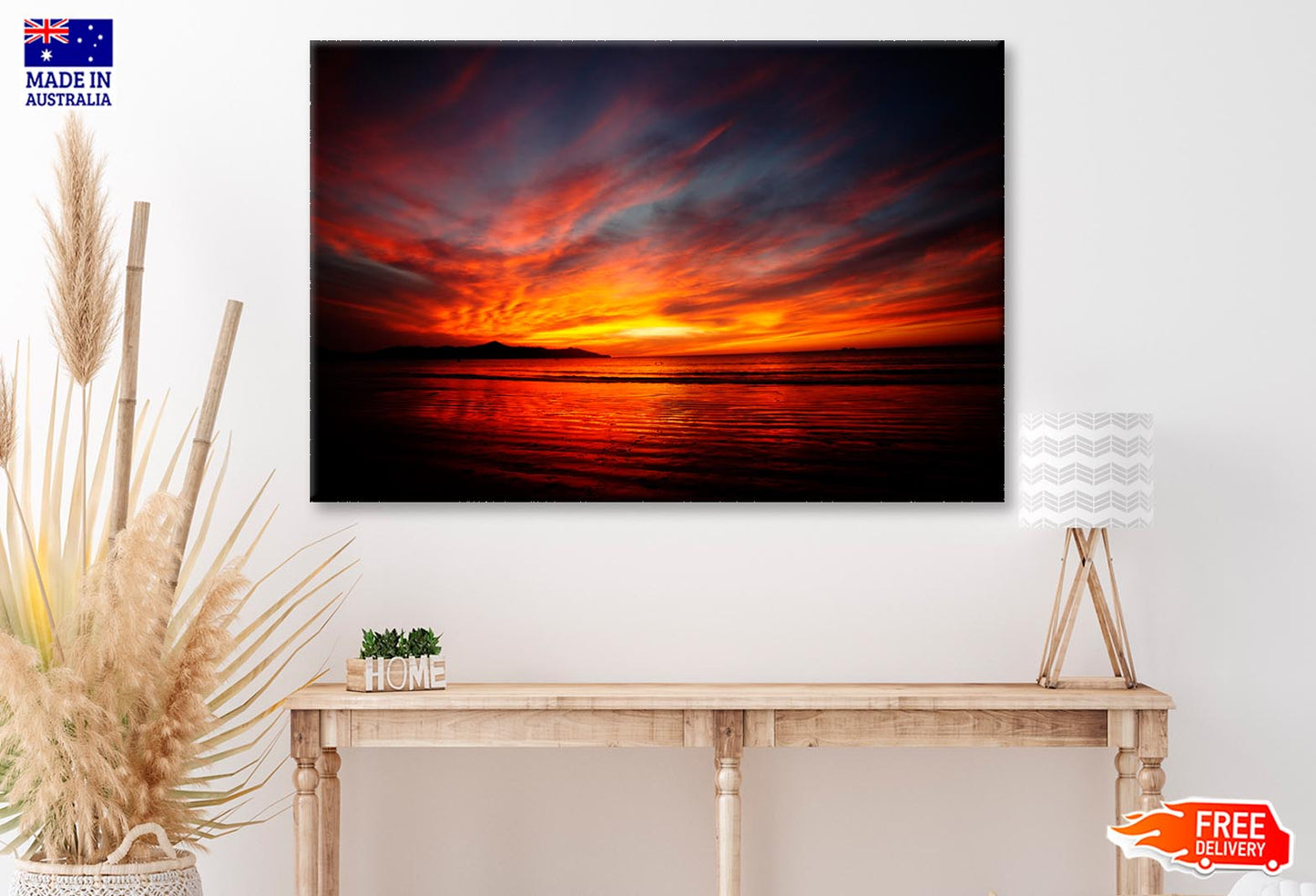 Red, Orange, And Yellow Sunset in Costa Rica  Wall Art Decor 100% Australian Made - Bella Home Decor
