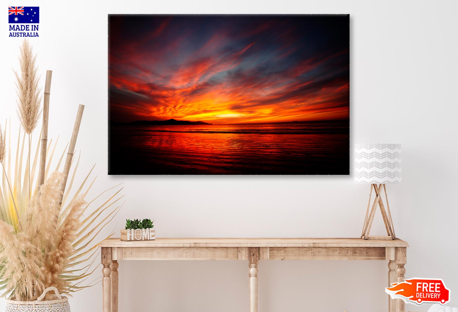 Red, Orange, And Yellow Sunset in Costa Rica  Wall Art Decor 100% Australian Made - Bella Home Decor