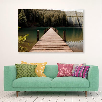 Wooden Pier On Lake & Forest  Acrylic Glass Print Tempered Glass Wall Art 100% Made in Australia Ready to Hang