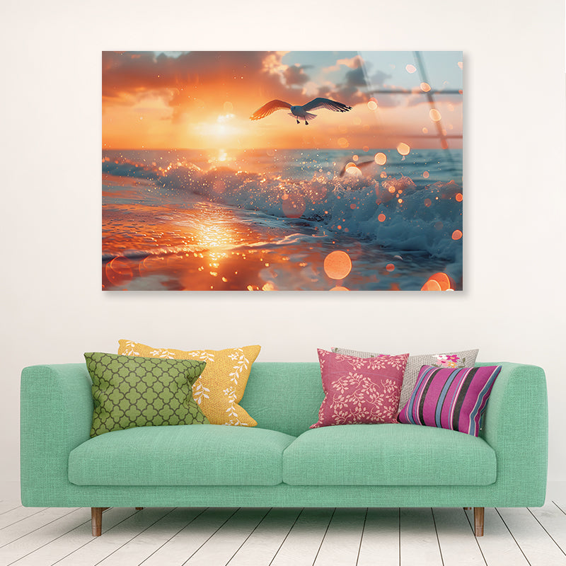 Bird Flying Over a Beach Acrylic Glass Print Tempered Glass Wall Art 100% Made in Australia Ready to Hang - Bella Home Decor