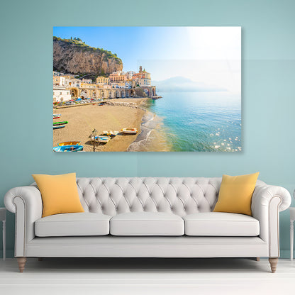 Raft In the Beach of Amalfi Coast Acrylic Glass Print Tempered Glass Wall Art 100% Made in Australia Ready to Hang - Bella Home Decor