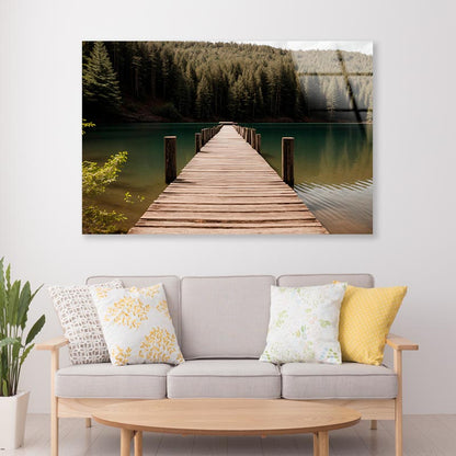 Wooden Pier On Lake & Forest  Acrylic Glass Print Tempered Glass Wall Art 100% Made in Australia Ready to Hang