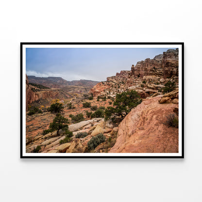 A Rocky Canyon with Trees & A Cloudy Sky Home Decor Premium Quality Poster Print Choose Your Sizes