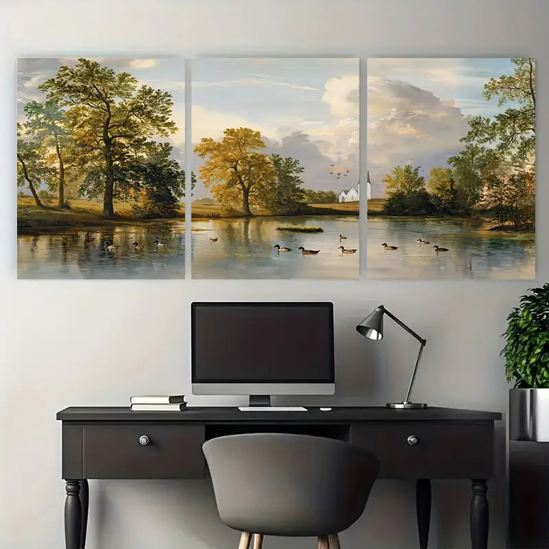 3pcs Rustic Duck Autumn Countryside Metal Print Ready to Hang Art