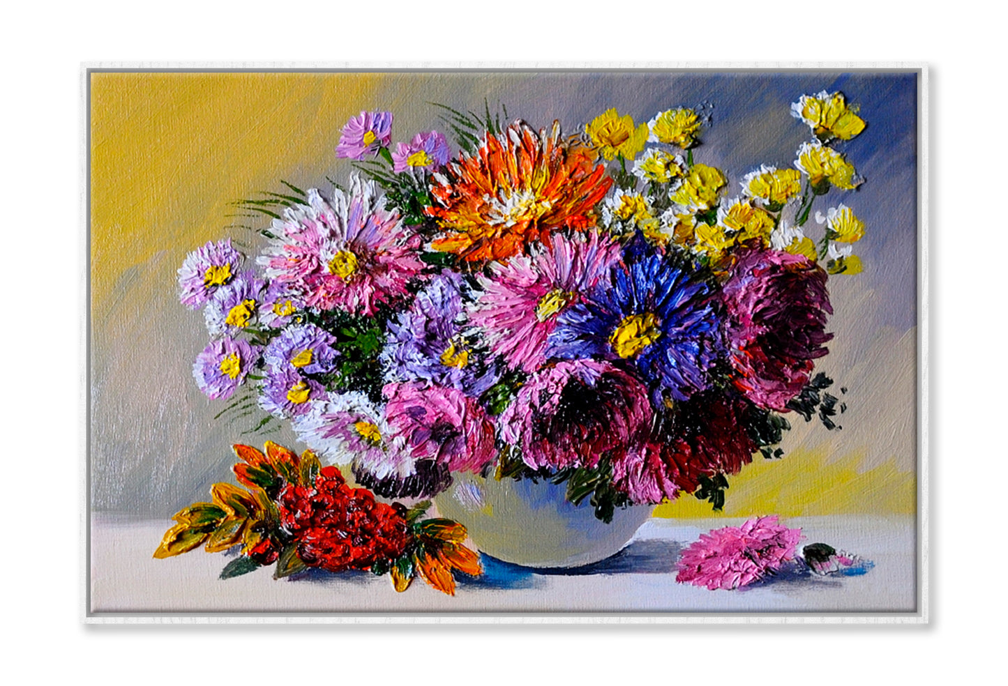 Still Life Flowers On The Table Oil Painting Limited Edition High Quality Print Canvas Box Framed White