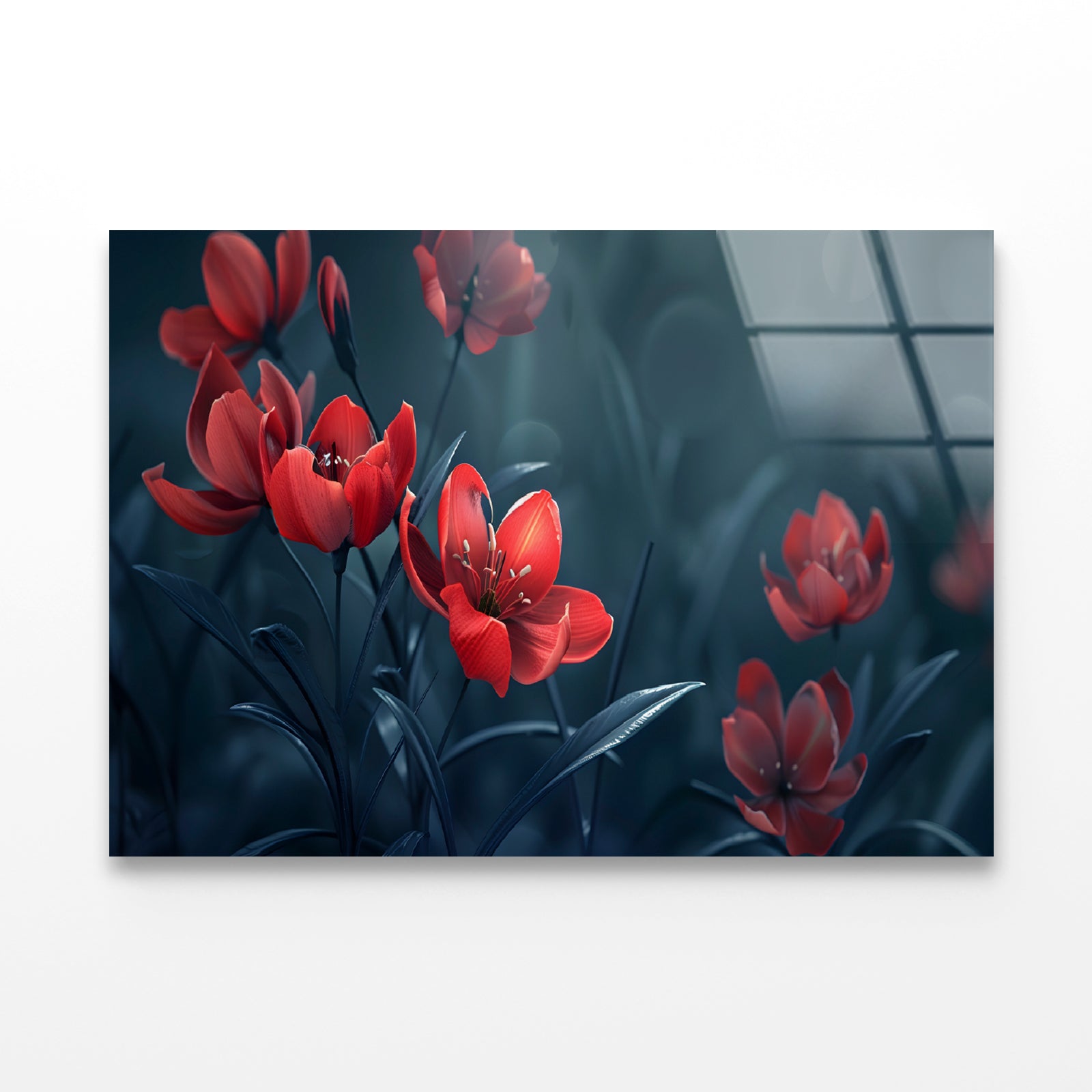 Close-Up of Red Tulip Flowers Acrylic Glass Print Tempered Glass Wall Art 100% Made in Australia Ready to Hang - Bella Home Decor