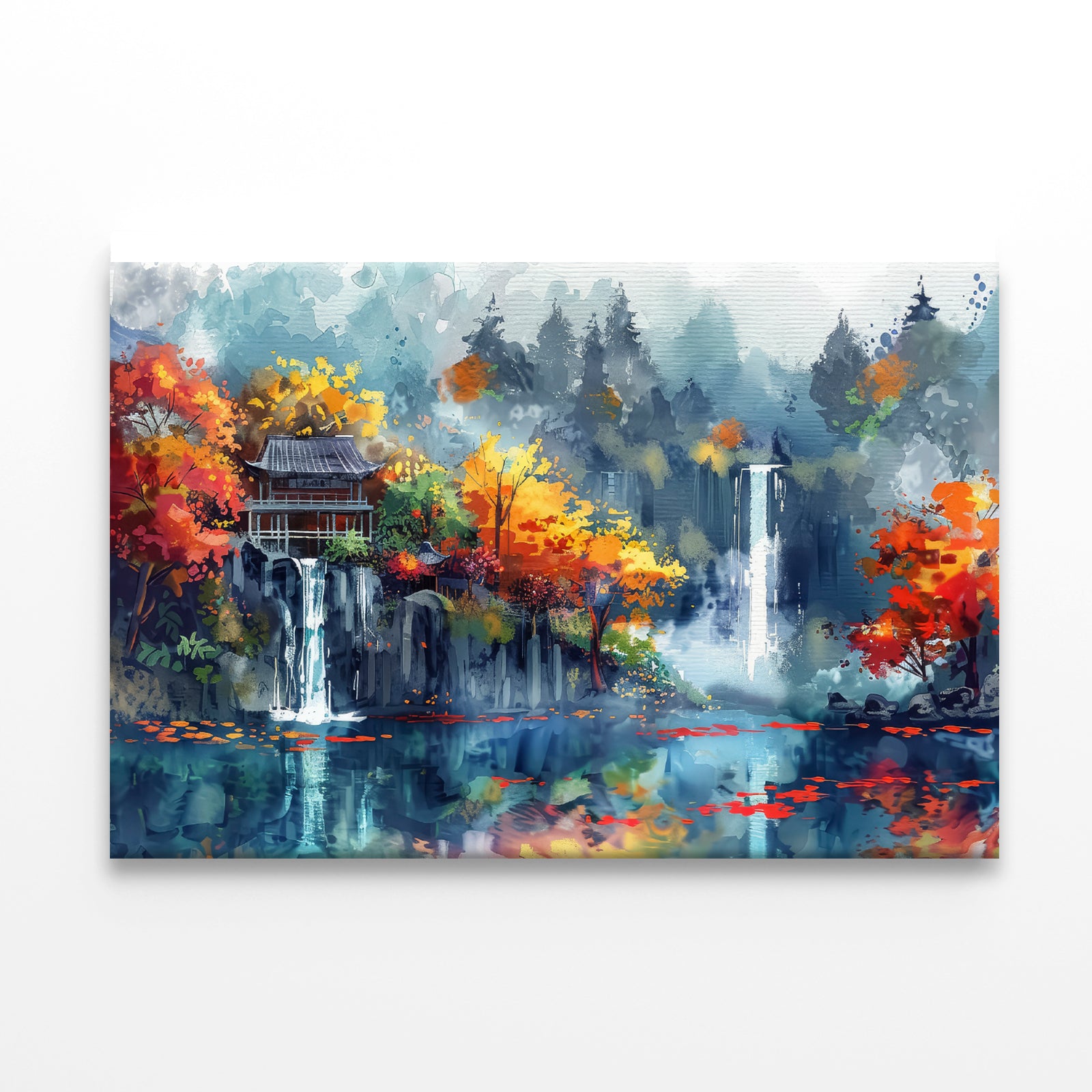 Waterfall, Trees & Building Print 100% Australian Made - Bella Home Decor