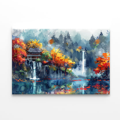 Waterfall, Trees & Building Print 100% Australian Made - Bella Home Decor