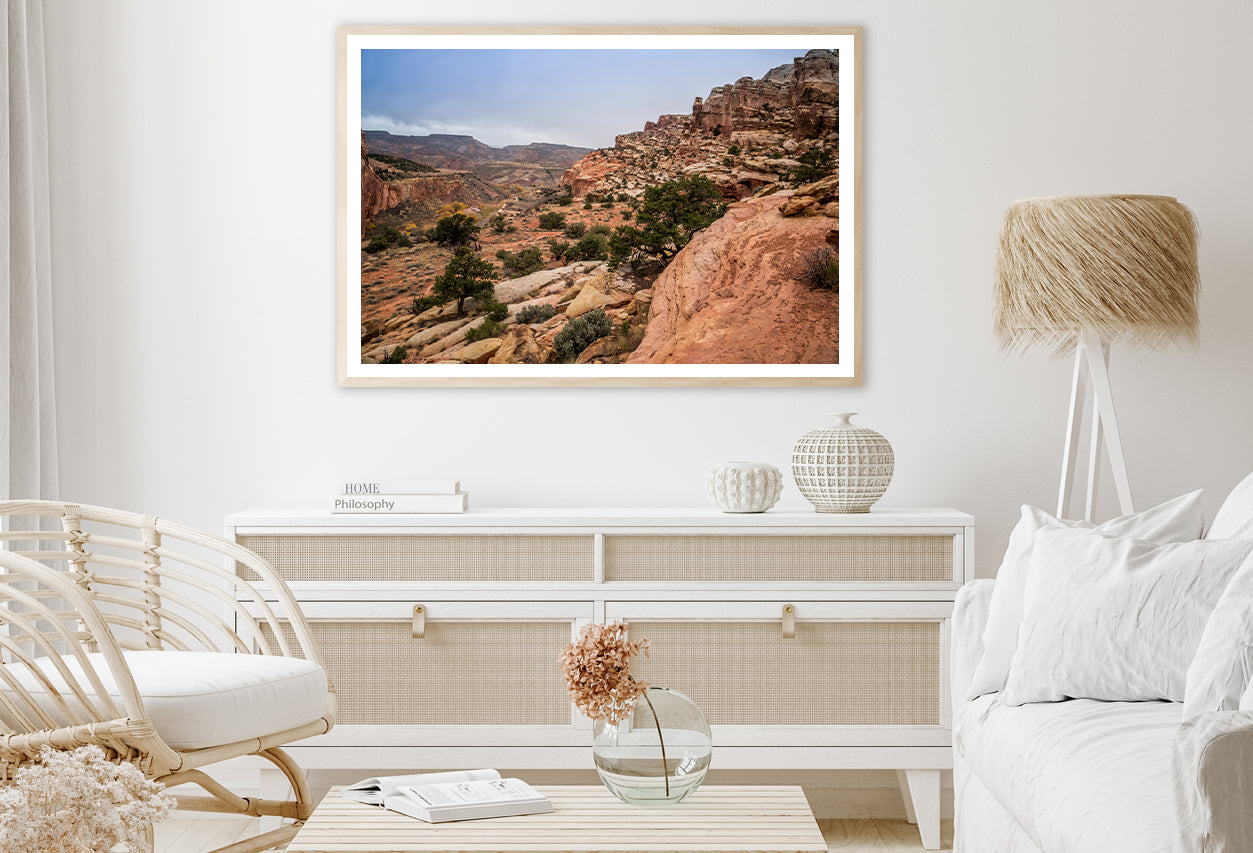 A Rocky Canyon with Trees & A Cloudy Sky Home Decor Premium Quality Poster Print Choose Your Sizes