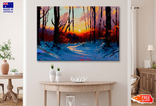 Sunset & Forest Oil Painting Wall Art Limited Edition High Quality Print