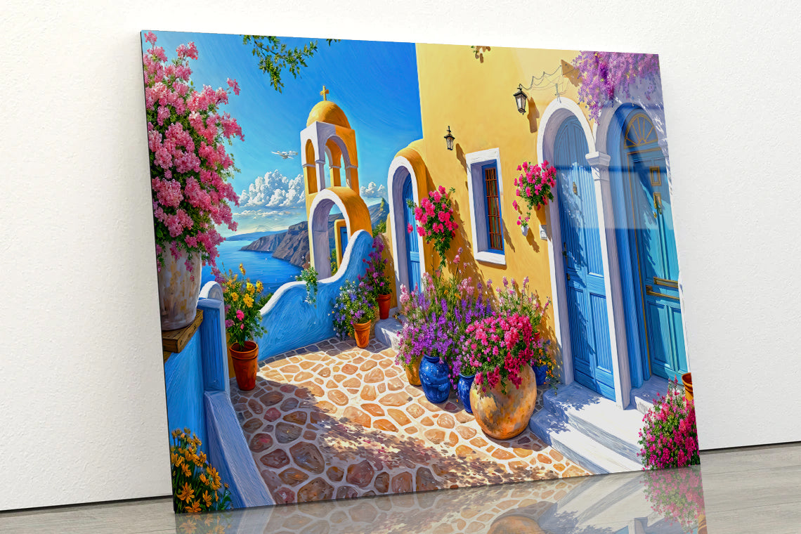 House Surrounded By Flowers Oil Painting Acrylic Glass Print Tempered Glass Wall Art 100% Made in Australia Ready to Hang