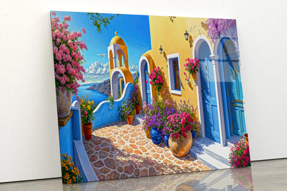 House Surrounded By Flowers Oil Painting Acrylic Glass Print Tempered Glass Wall Art 100% Made in Australia Ready to Hang