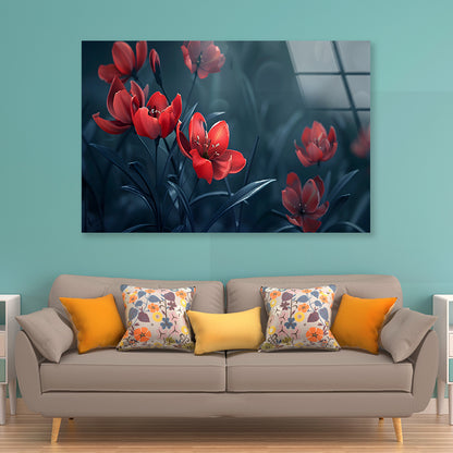 Close-Up of Red Tulip Flowers Acrylic Glass Print Tempered Glass Wall Art 100% Made in Australia Ready to Hang - Bella Home Decor