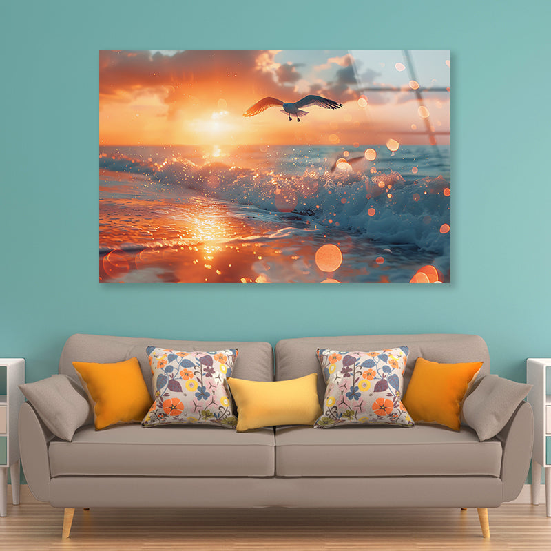 Bird Flying Over a Beach Acrylic Glass Print Tempered Glass Wall Art 100% Made in Australia Ready to Hang - Bella Home Decor