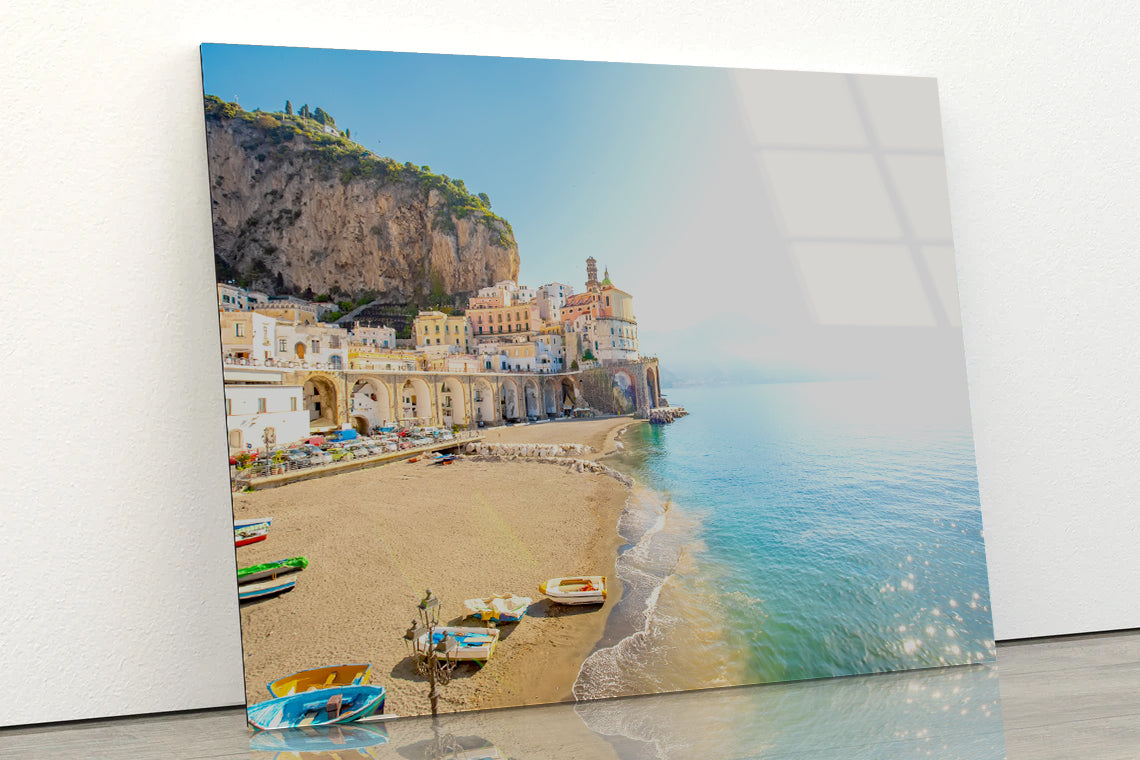 Raft In the Beach of Amalfi Coast Acrylic Glass Print Tempered Glass Wall Art 100% Made in Australia Ready to Hang - Bella Home Decor