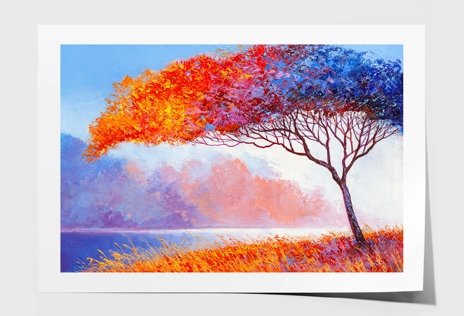 Colorful Autumn Trees near River Oil Painting Wall Art Limited Edition High Quality Print Unframed Roll Canvas None