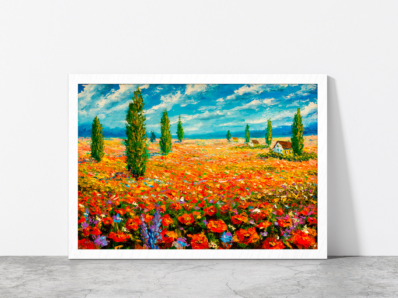 Flower Meadow Oil Painting Glass Framed Wall Art, Ready to Hang Quality Print Without White Border White