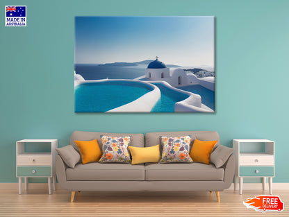 Clear Water Pool in Santorini Print 100% Australian Made - Bella Home Decor