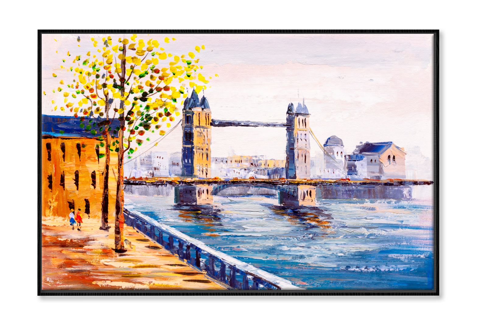 Street View of London Oil Painting Wall Art Limited Edition High Quality Print Canvas Box Framed Black