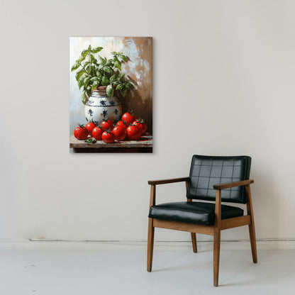 Italian Tomatoes and Basil Vase 40x60cm Metal Print Ready to Hang - Bella Home Decor