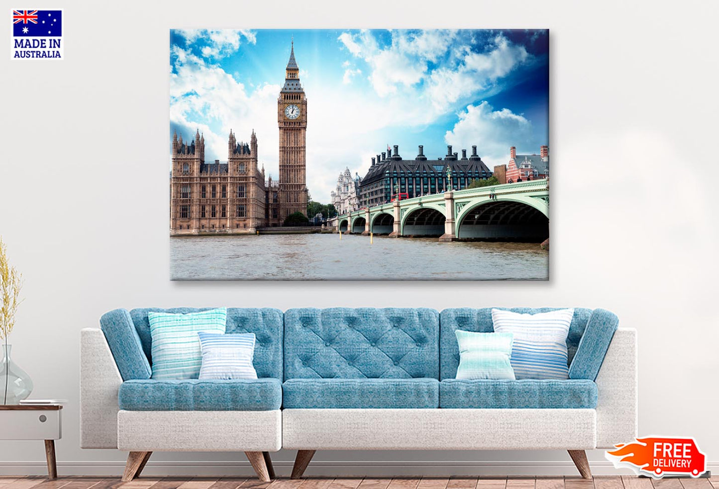 Big Ben, The Houses of Parliament and Westminster Bridge in London Wall Art Decor 100% Australian Made