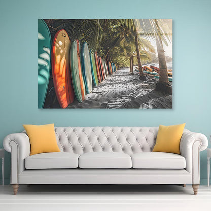 Surf Boards Lining the Shore Enhanced Acrylic Glass Print Tempered Glass Wall Art 100% Made in Australia Ready to Hang