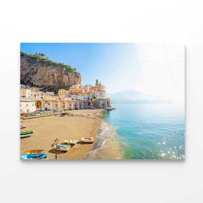 Raft In the Beach of Amalfi Coast Acrylic Glass Print Tempered Glass Wall Art 100% Made in Australia Ready to Hang - Bella Home Decor