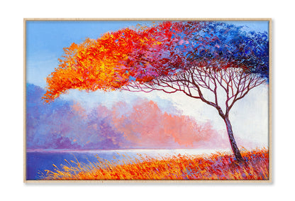 Colorful Autumn Trees near River Oil Painting Wall Art Limited Edition High Quality Print Canvas Box Framed Natural