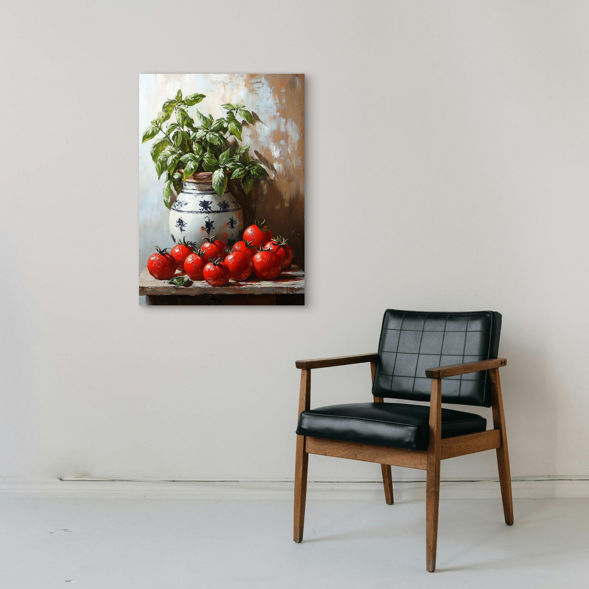 Italian Tomatoes and Basil Vase 60x90cm Metal Print Ready to Hang - Bella Home Decor