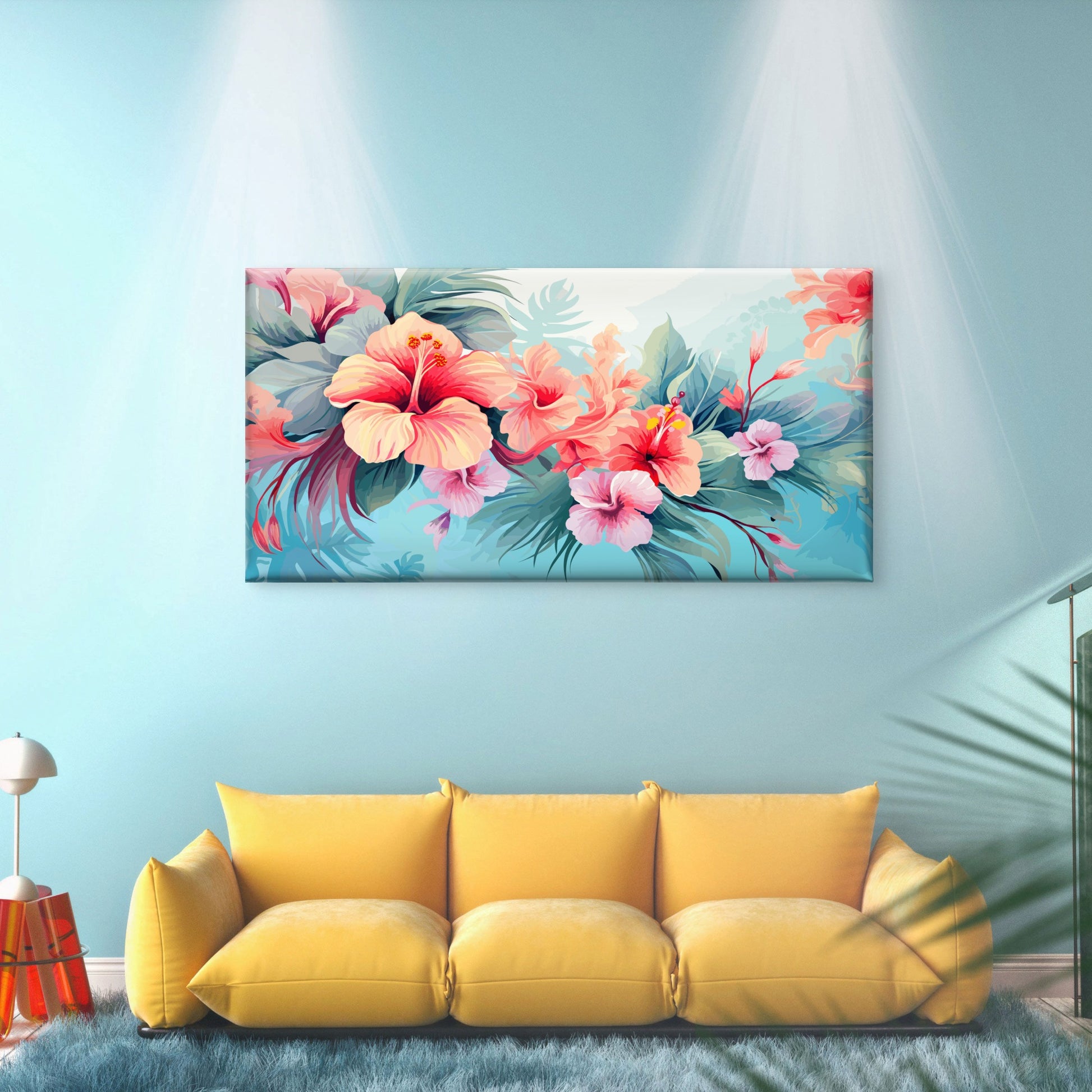 Pink Hibiscus Tropical Flower Wall Art Canvas Office Home Room Framed 120x60cm - Bella Home Decor